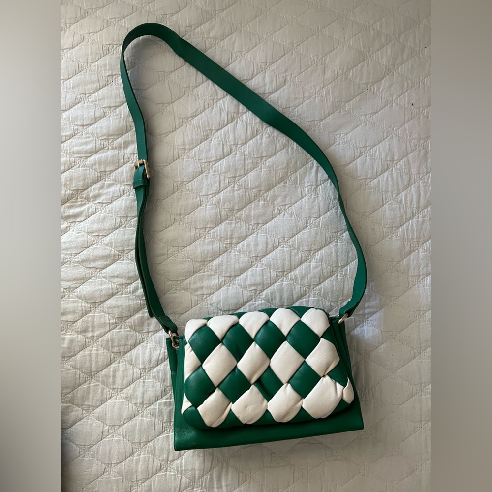 MNGO green quilted cross body bag faux leather